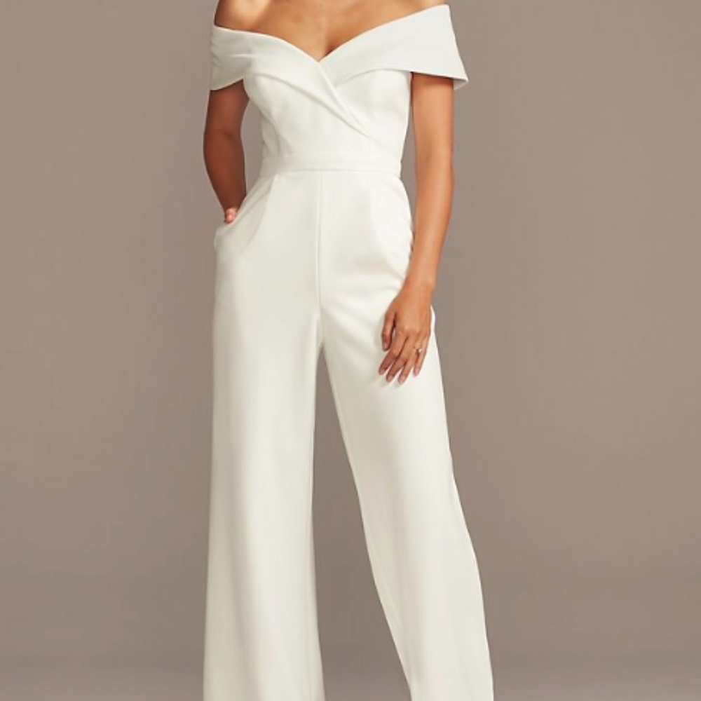 David's Bridal off-the-shoulder stretch crepe jumpsuit, US12
